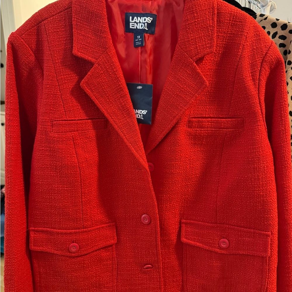 Lands' End Red Blazer Classic Tailored Wool